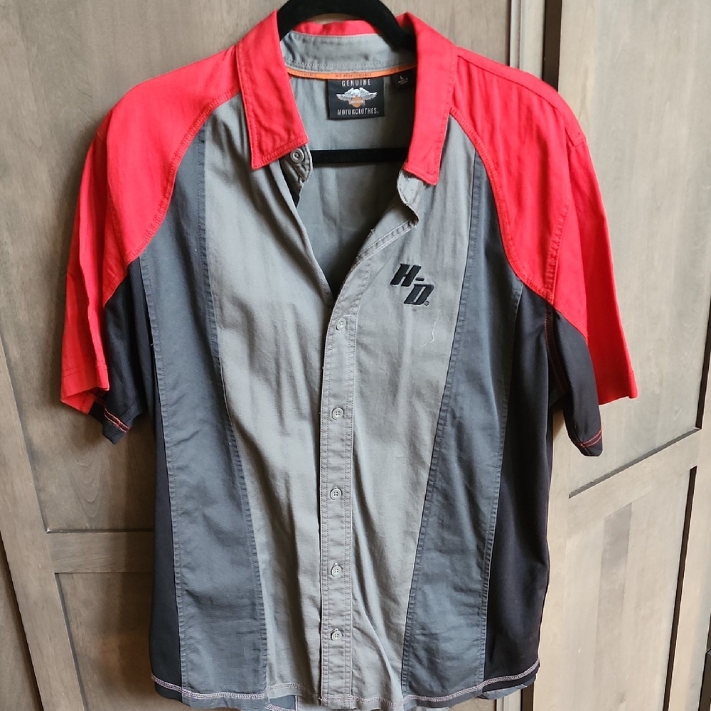 COPY - Harley-Davidson Red and Gray Casual Button Down Shirt
